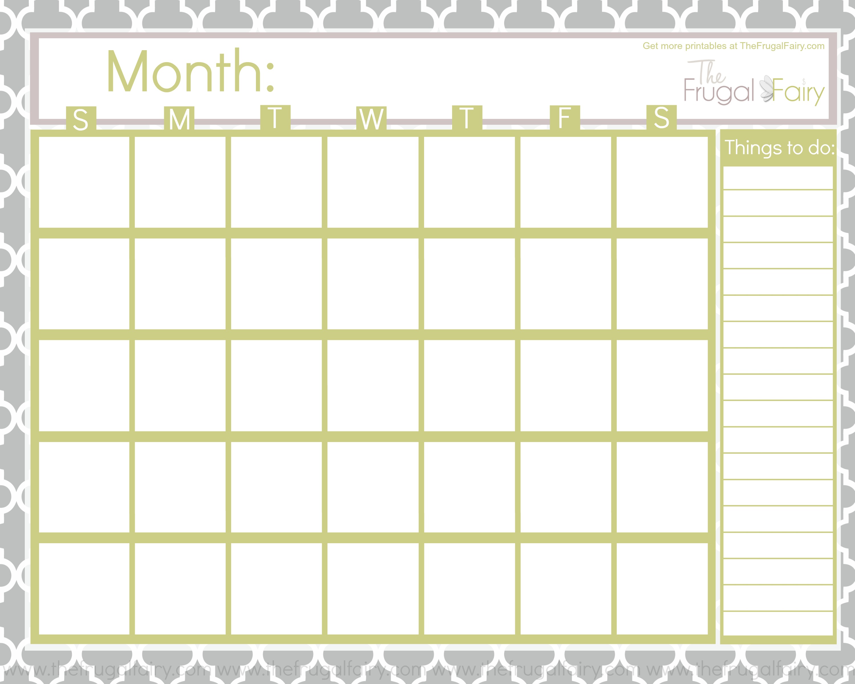 free printable blank calendar template paper trail design - free ...