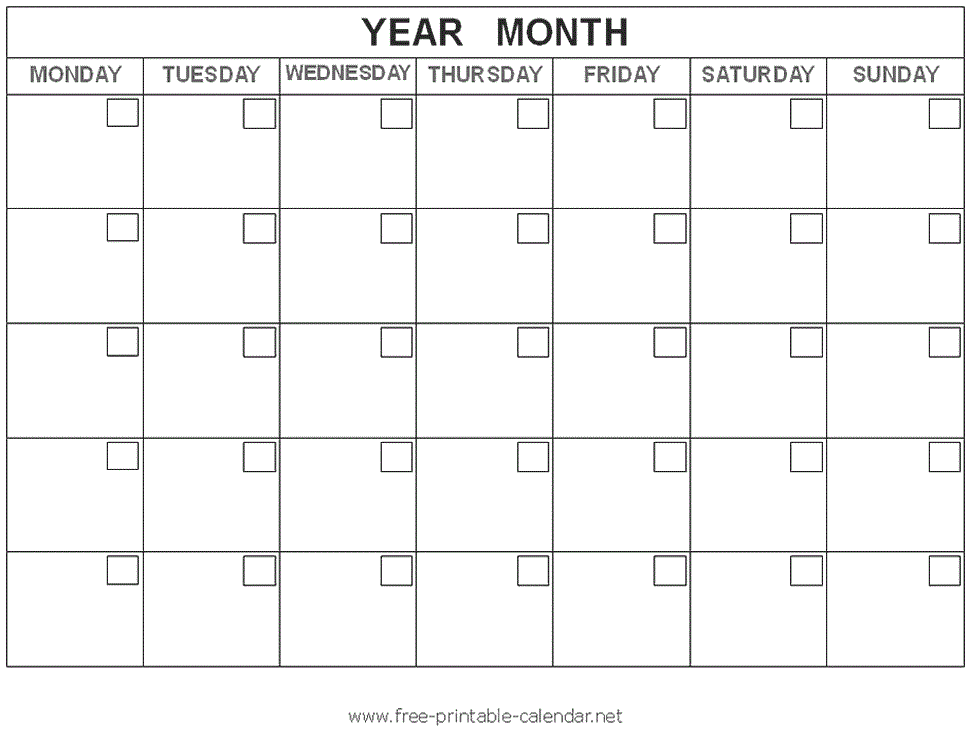 free blank calendar templates word excel pdf for any month printable