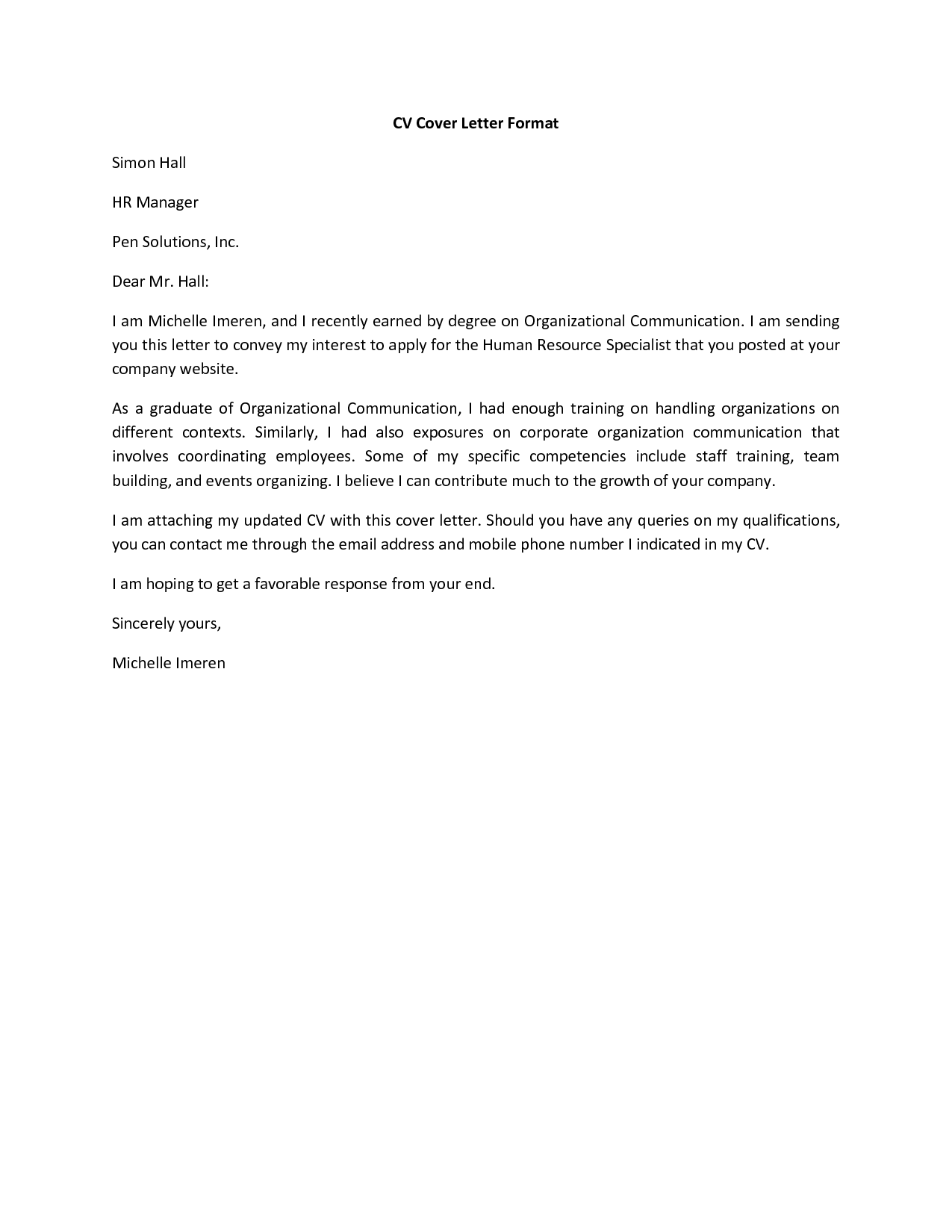 example cover letter for resume