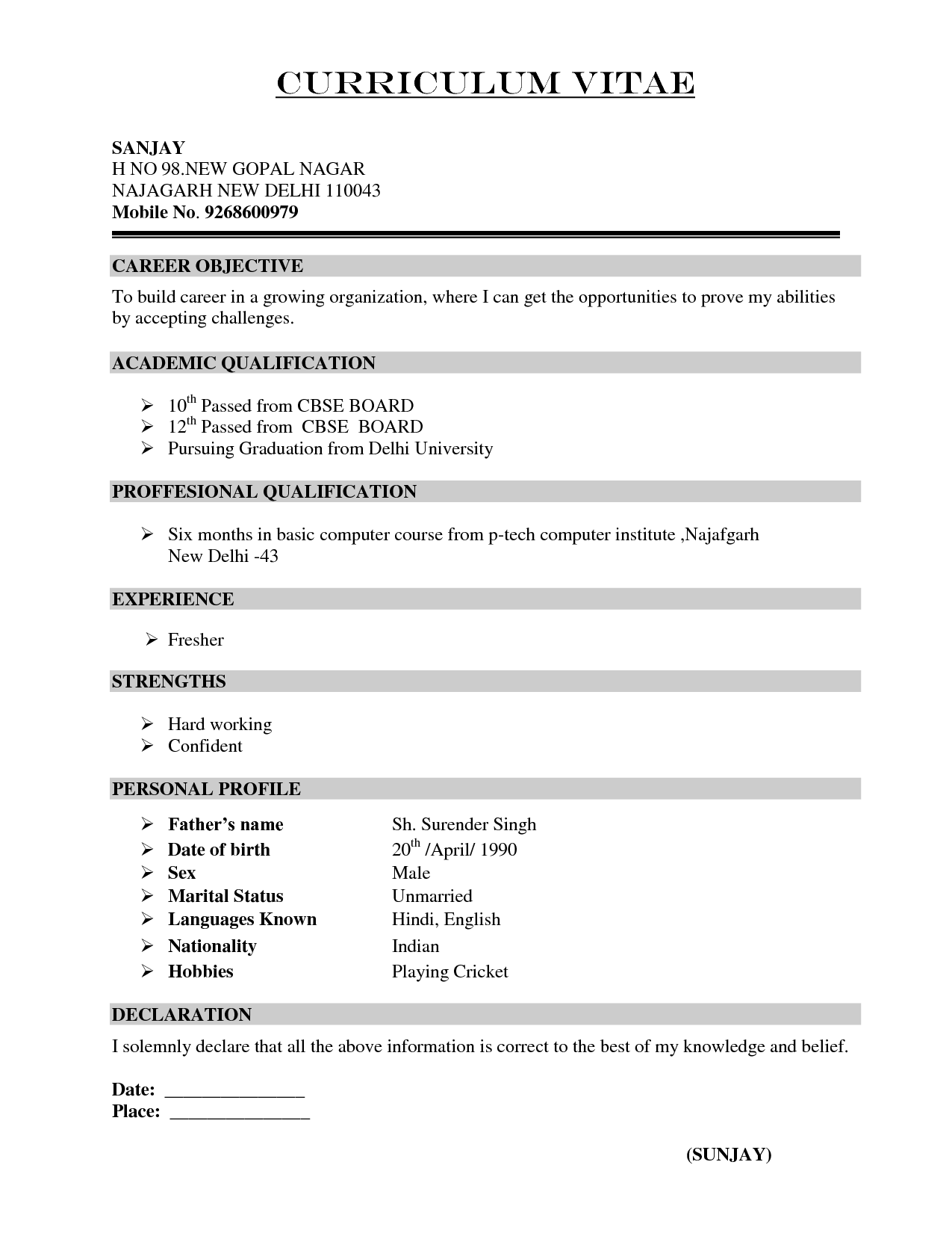 Curriculum Vitae Cv Samples Fotolip