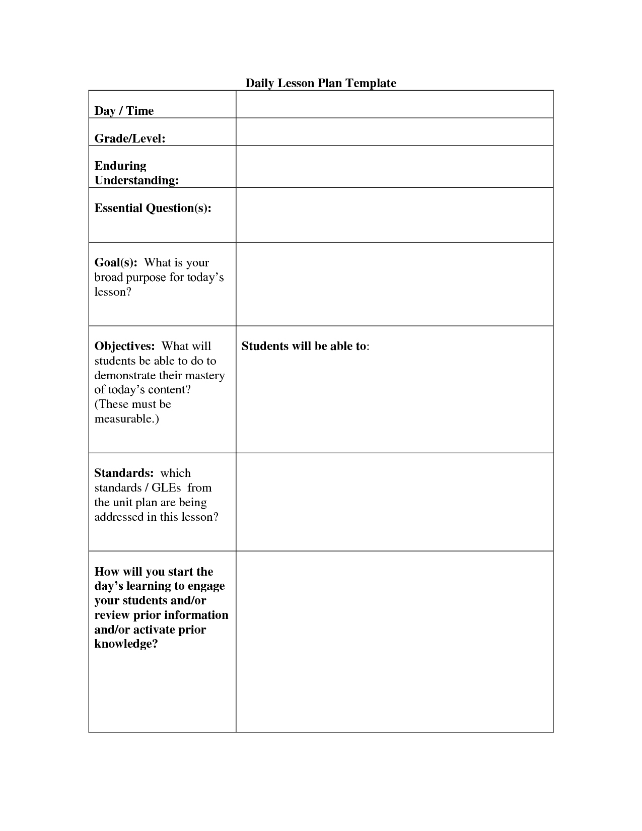 Daily Lesson Plan Template Fotolip