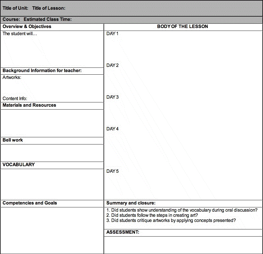 Daily Lesson Plan Template Fotolip