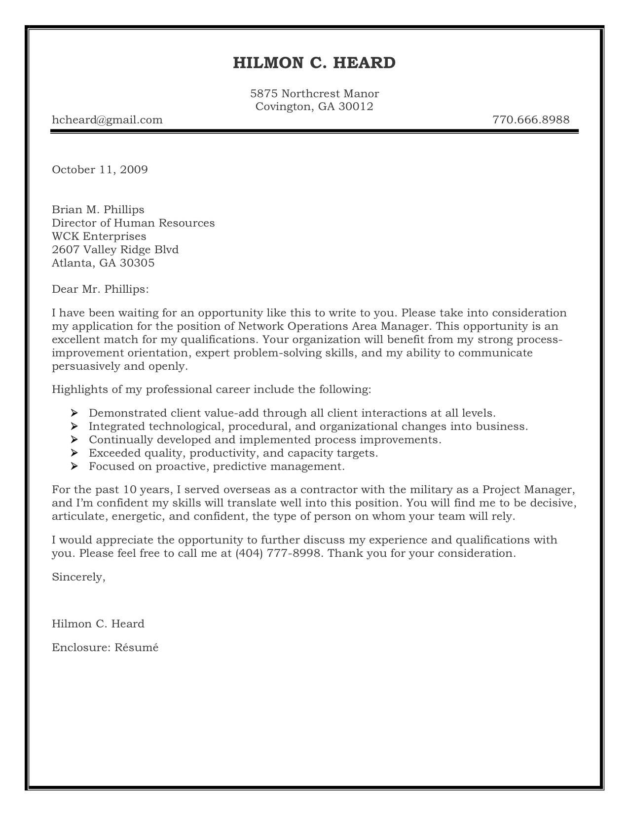 resume letters examples
