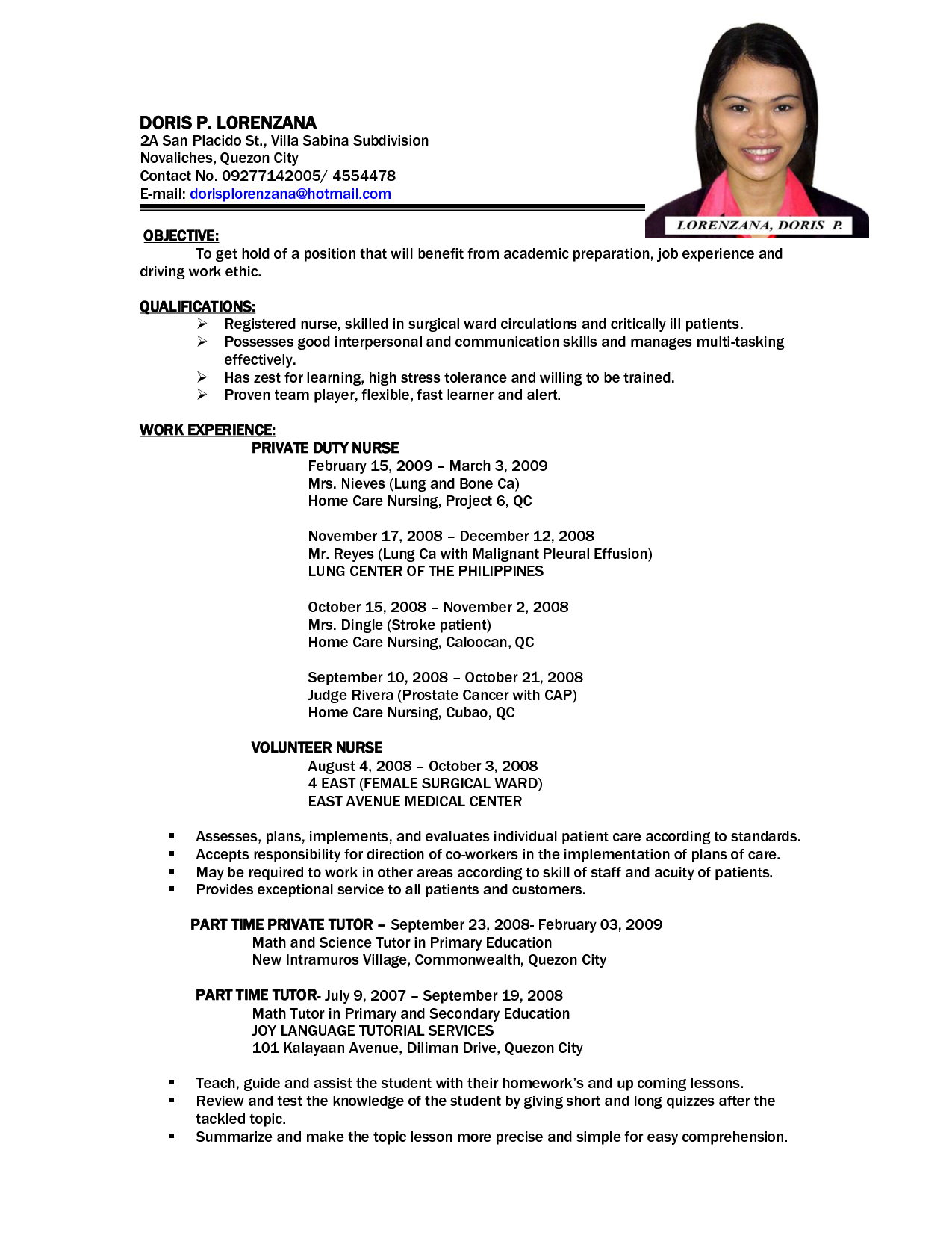 letter of resume to work example