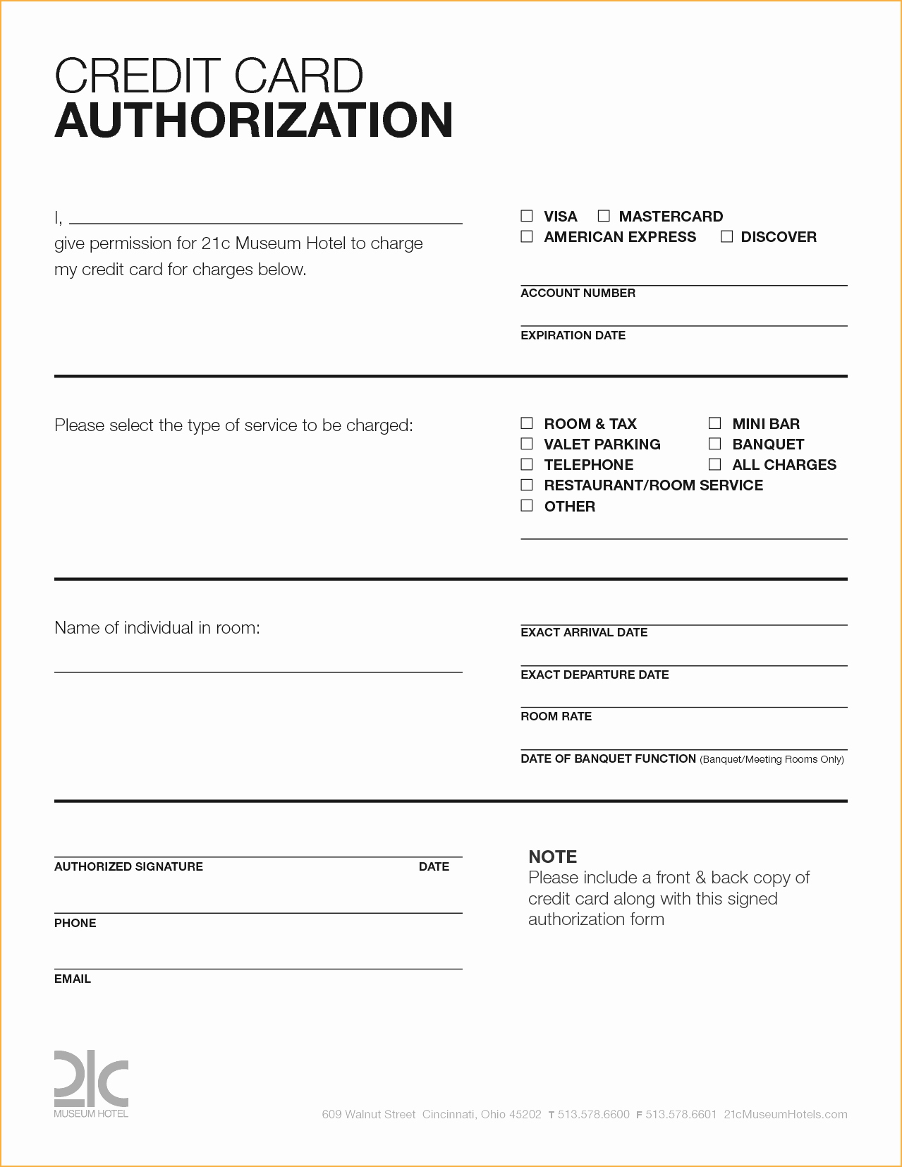 Printable Downloadable Credit Card Authorization Form 4478
