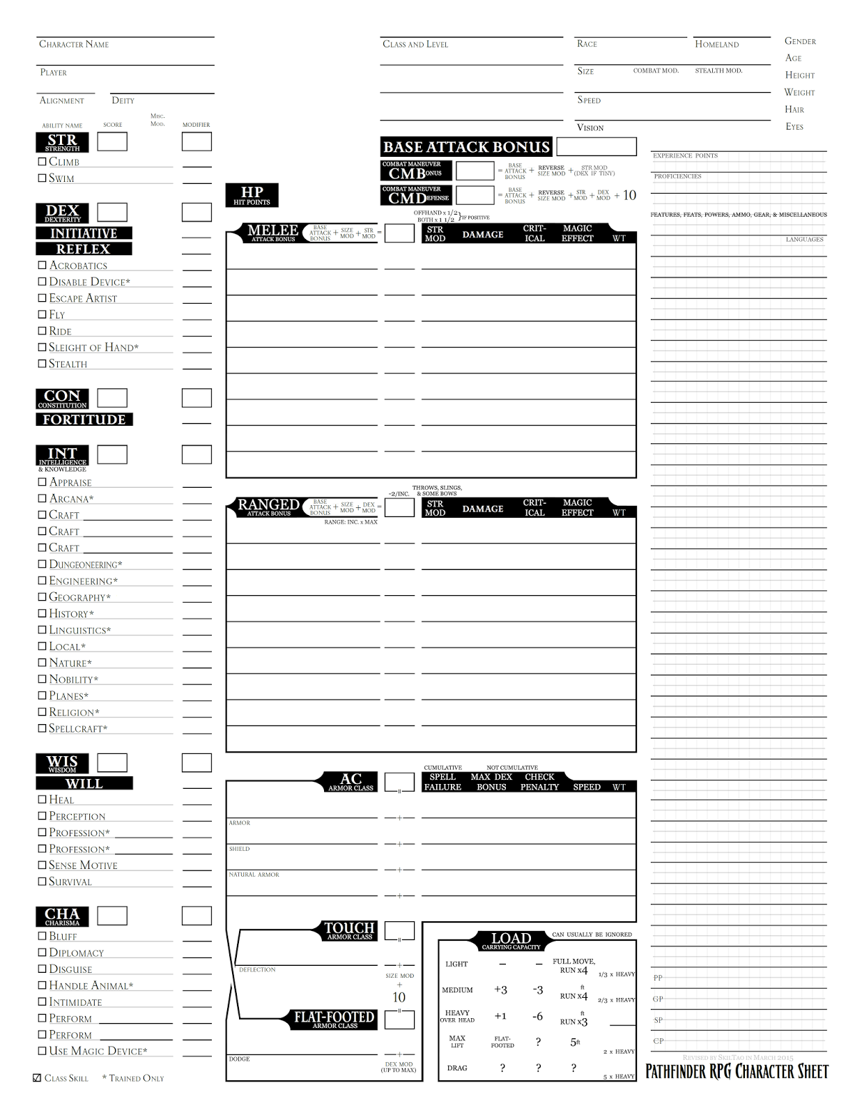 Printable Pathfinder Character Sheet - Customize and Print