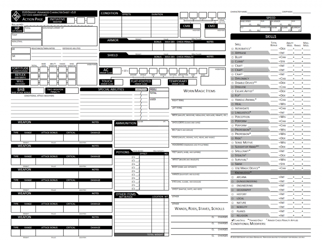 Pathfinder Character Sheet - Fotolip