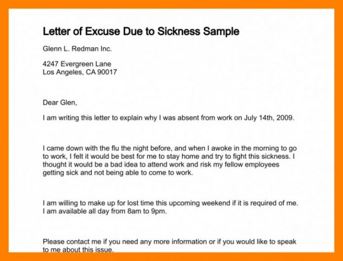 Excuse Letter and E mail for Sickness Fotolip