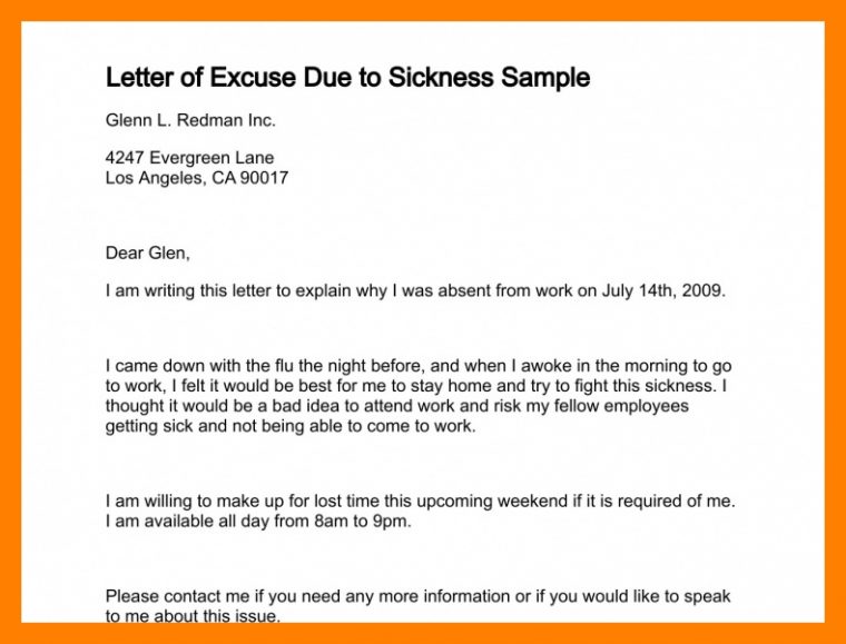 Excuse Letter And E mail For Sickness Fotolip